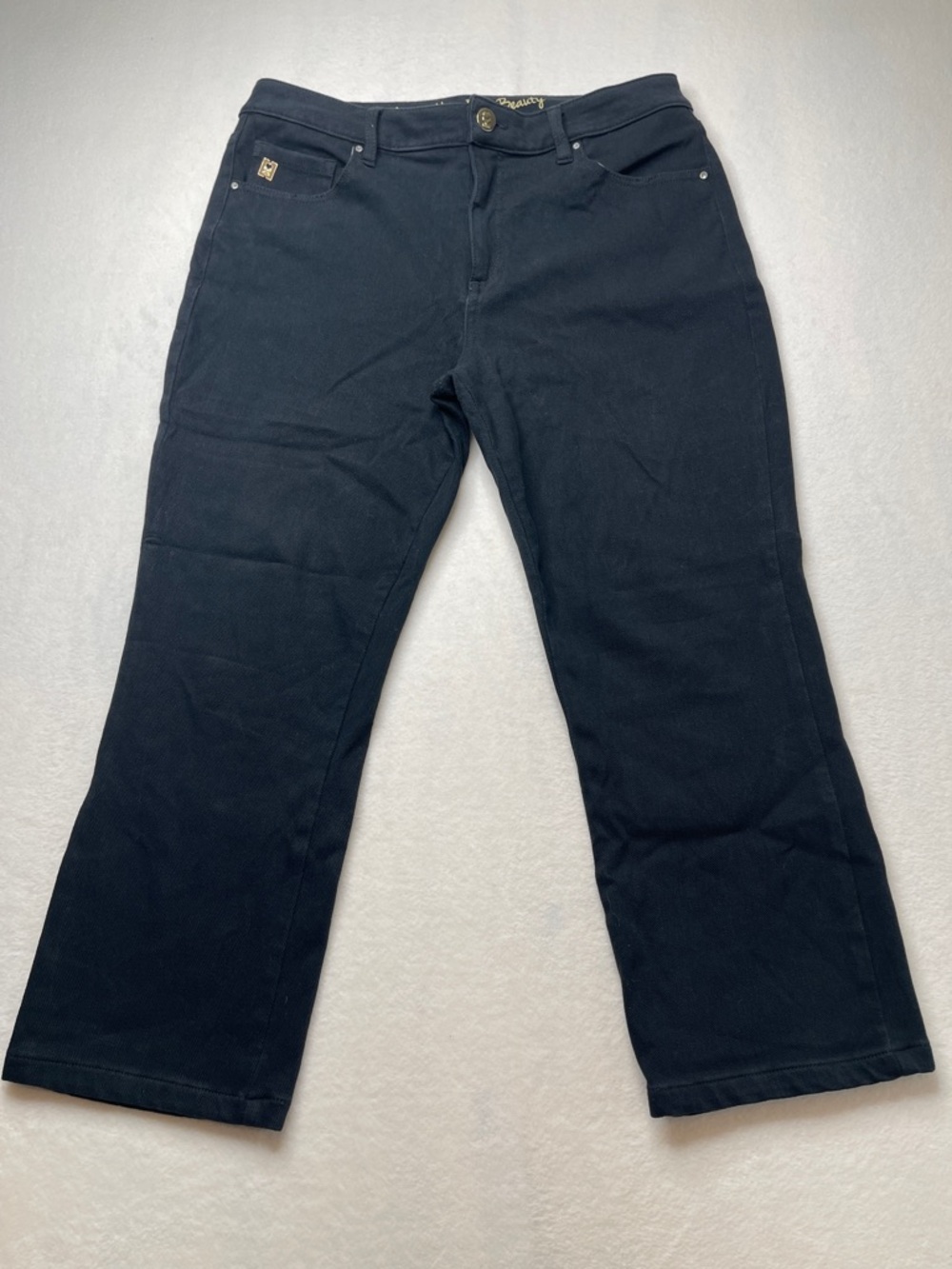 BELLE KIM GRAVEL Black Straight-Leg Pants with Subtle Logo WOMENS SIZE 12